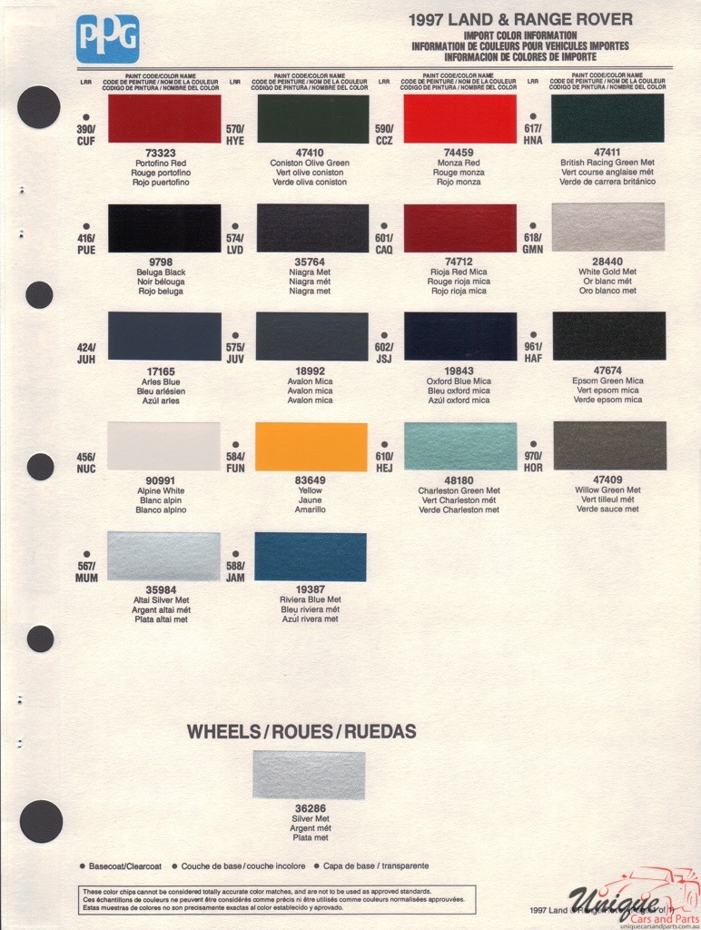 1997 Land-Rover Paint Charts PPG